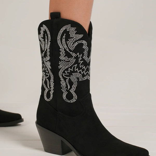Beast Fashion Rhinestone Detail Point Toe Boots - Opulent Empire