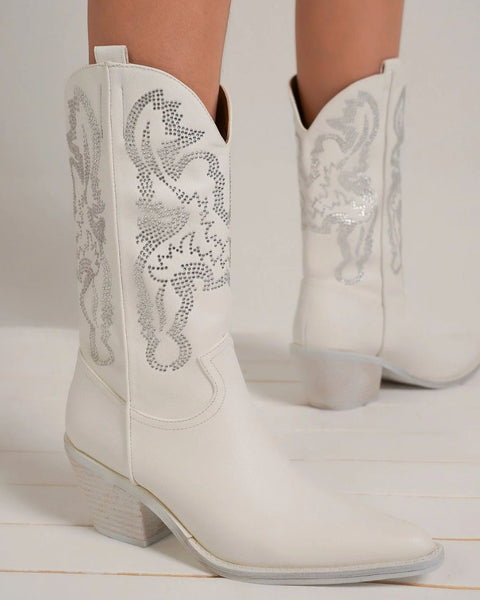 Beast Fashion Rhinestone Detail Point Toe Boots - Opulent Empire