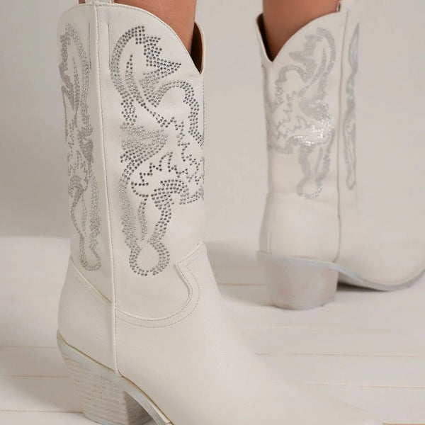 Beast Fashion Rhinestone Detail Point Toe Boots - Opulent Empire