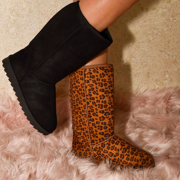 WILD DIVA Leopard Suede Round Toe Boots - Opulent Empire