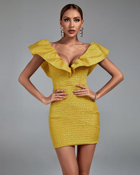 Elegant V-Neck Dress with Ruffles in Felicity Style