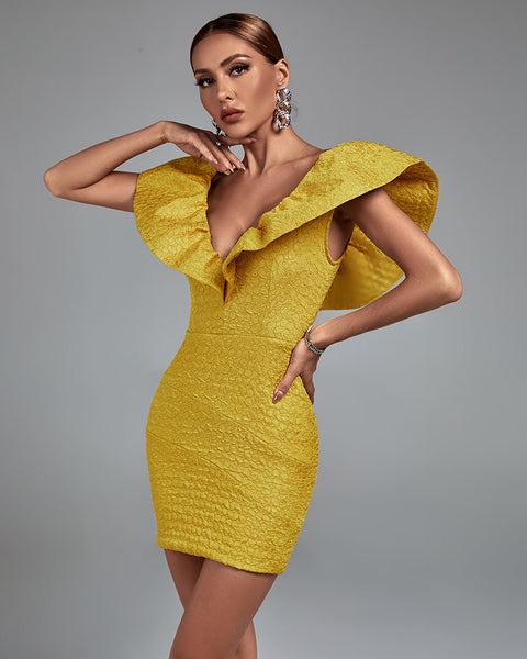 Elegant V-Neck Dress with Ruffles in Felicity Style