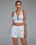 Elegant Style Deep V-Neck Jacquard Shorts Set