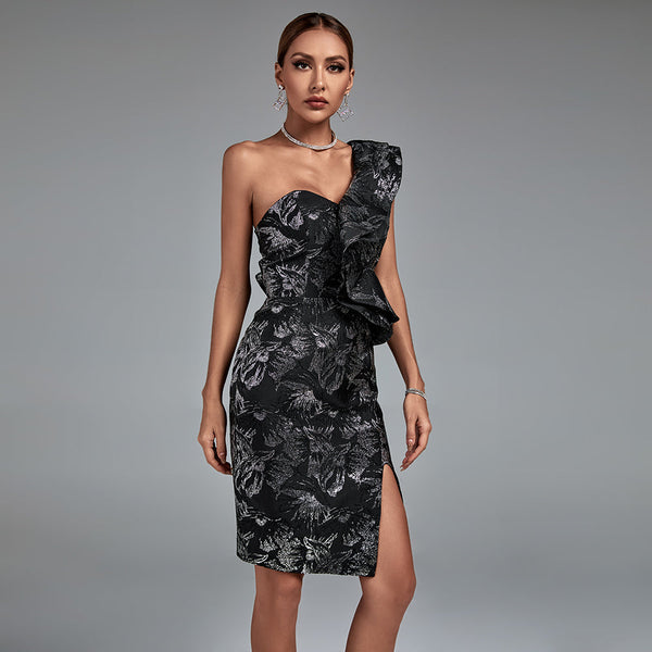 Sleeveless off-shoulder bodycon dress with ruffles for a chic and trendy look