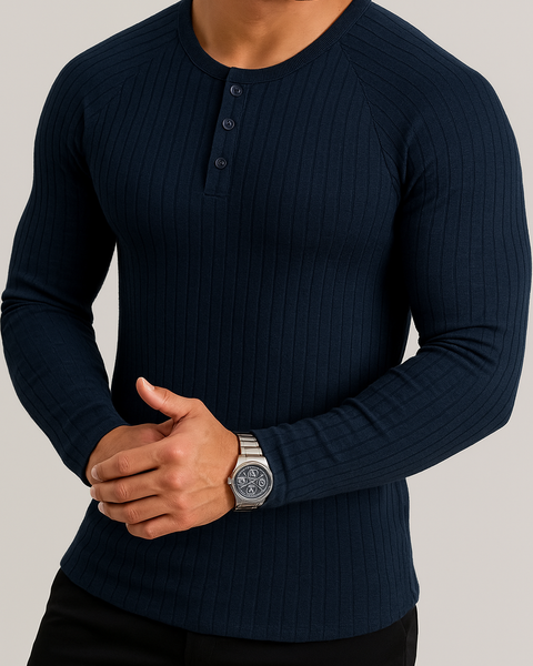 Men's Full Size Ribbed Round Neck Long Sleeve T-Shirt Plus Size - Opulent Empire
