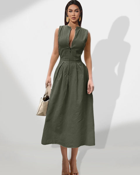 Elegant Solid Color Casual Midi Dress for Stylish All-Day Wear