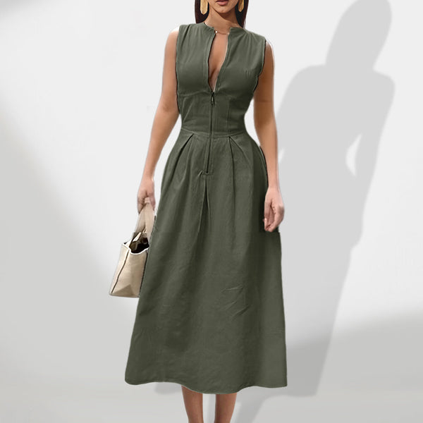 Elegant Solid Color Casual Midi Dress for Stylish All-Day Wear