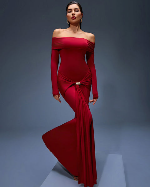 Elegant Off-Shoulder Ruched Maxi Mermaid Dress for Stunning Occasions
