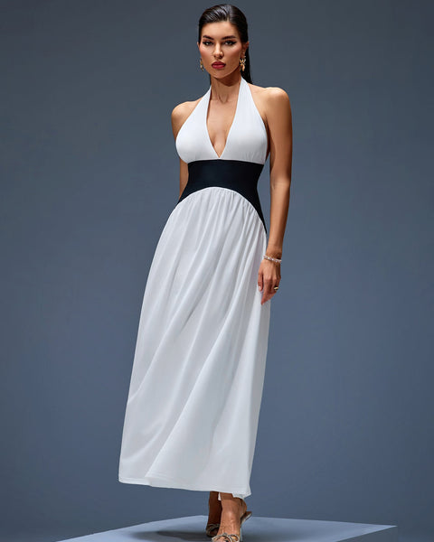 Maxi dress with contrasting corset and halter style