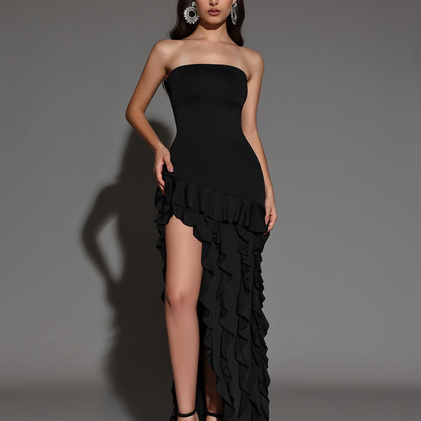 Elegant Strapless Maxi Dress with Ruffle Hem for a Chic Look