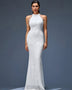 Elegant evening gown with beaded chain and fringe