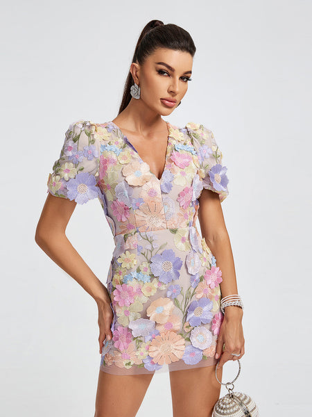 Helena Lace 3D Floral Mini Dress