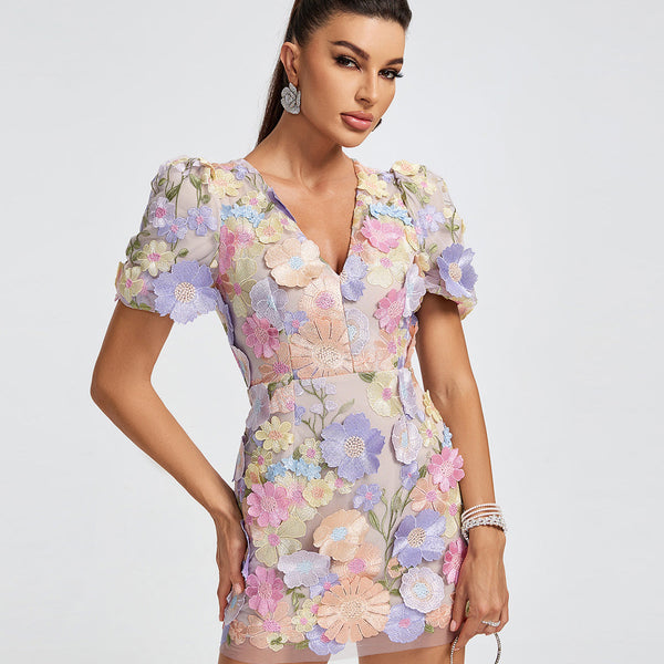 Helena Lace 3D Floral Mini Dress