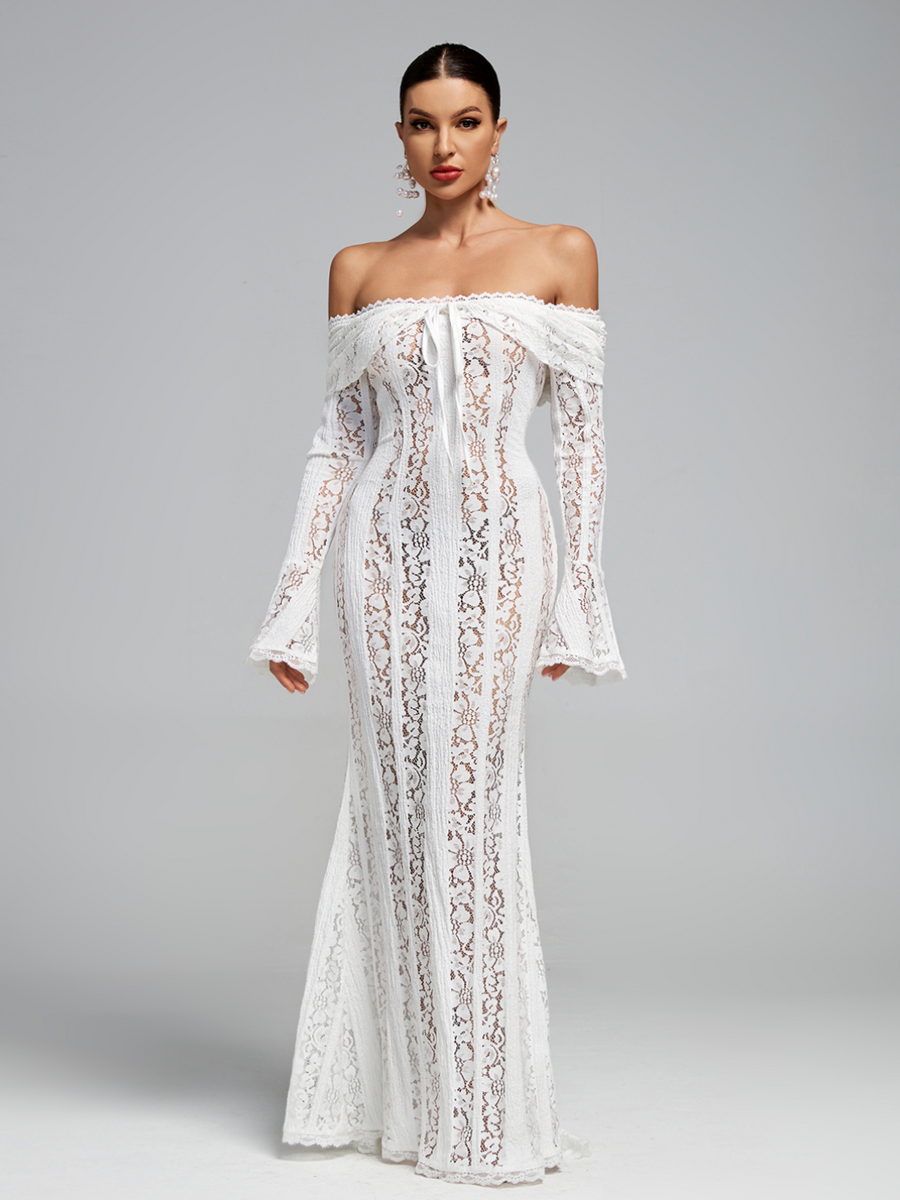 Off Shoulder Vintage Lace Maxi Dress