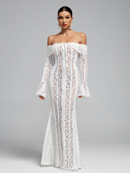Off Shoulder Vintage Lace Maxi Dress