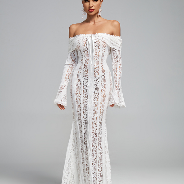 Off Shoulder Vintage Lace Maxi Dress