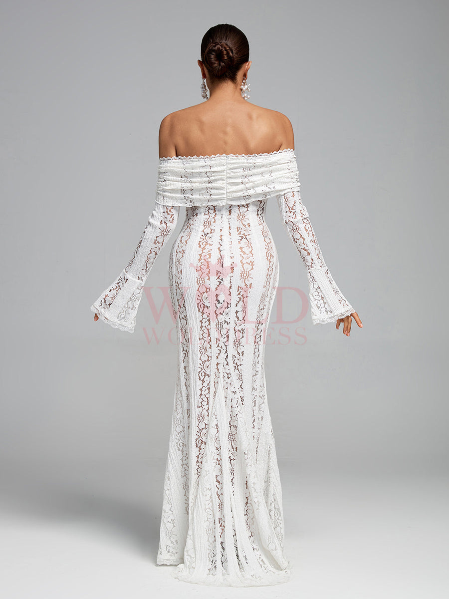 Off Shoulder Vintage Lace Maxi Dress