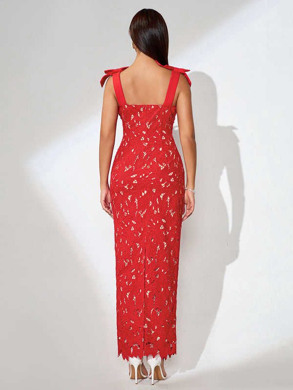 Embroidered floral dress with thin straps and cut-out details for an elegant look