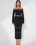 Elegant Slim Fit Dress with Plunging Neckline and Perforated Design