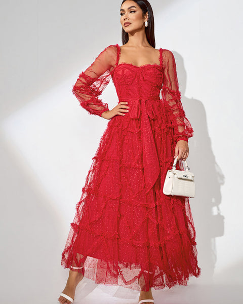 Elegant Polka Dot Mesh Maxi Dress for a Stylish Look