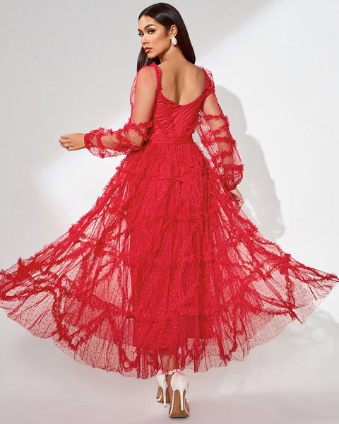 Elegant Polka Dot Mesh Maxi Dress for a Stylish Look