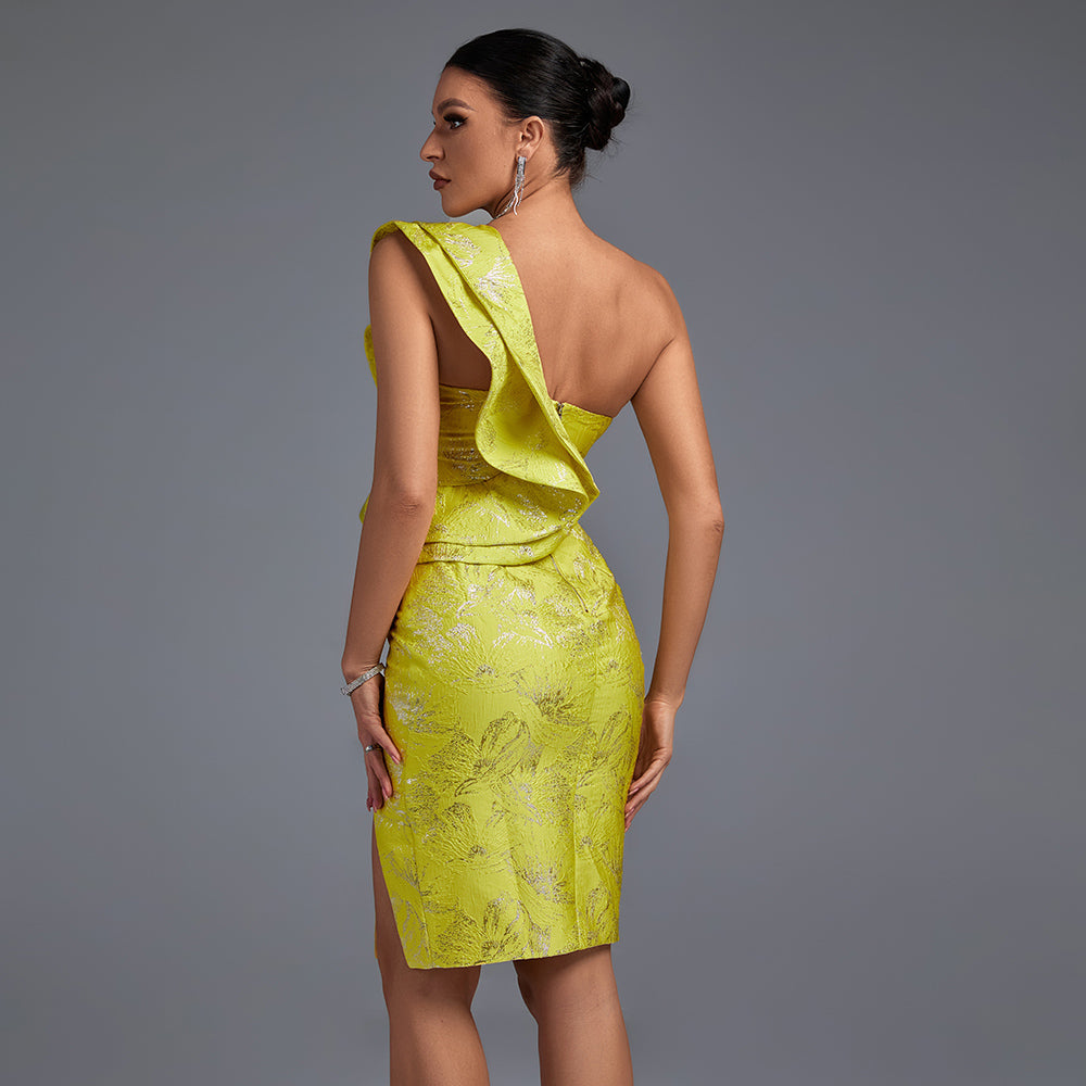 Elegant One-Shoulder Casual Ring Midi Bodycon Dress with Ruffles and Backless