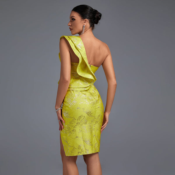 Elegant One-Shoulder Casual Ring Midi Bodycon Dress with Ruffles and Backless