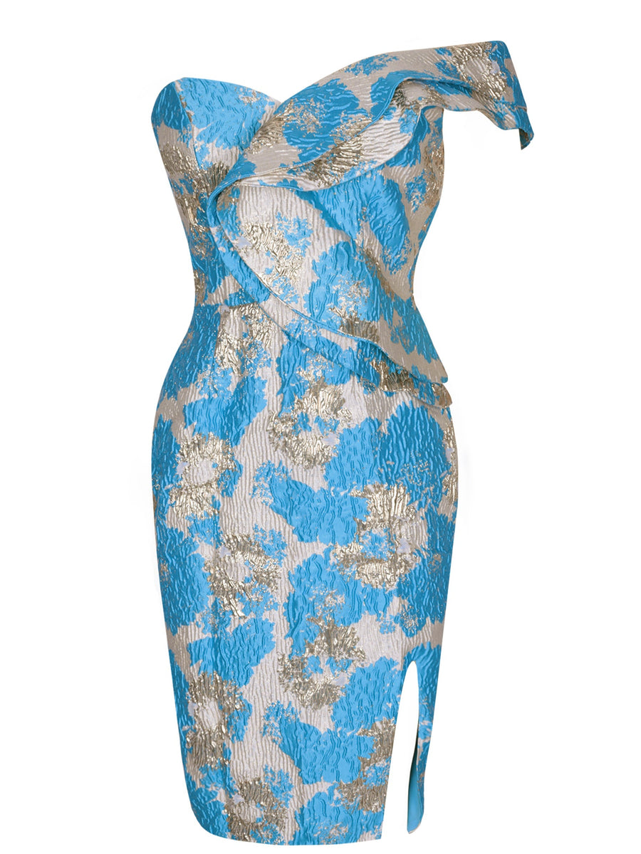 Elegant One-Shoulder Casual Ring Midi Bodycon Dress with Ruffles and Backless