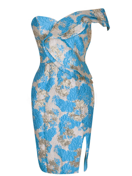 Elegant One-Shoulder Casual Ring Midi Bodycon Dress with Ruffles and Backless