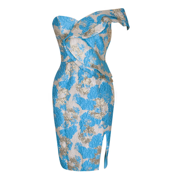 Elegant One-Shoulder Casual Ring Midi Bodycon Dress with Ruffles and Backless