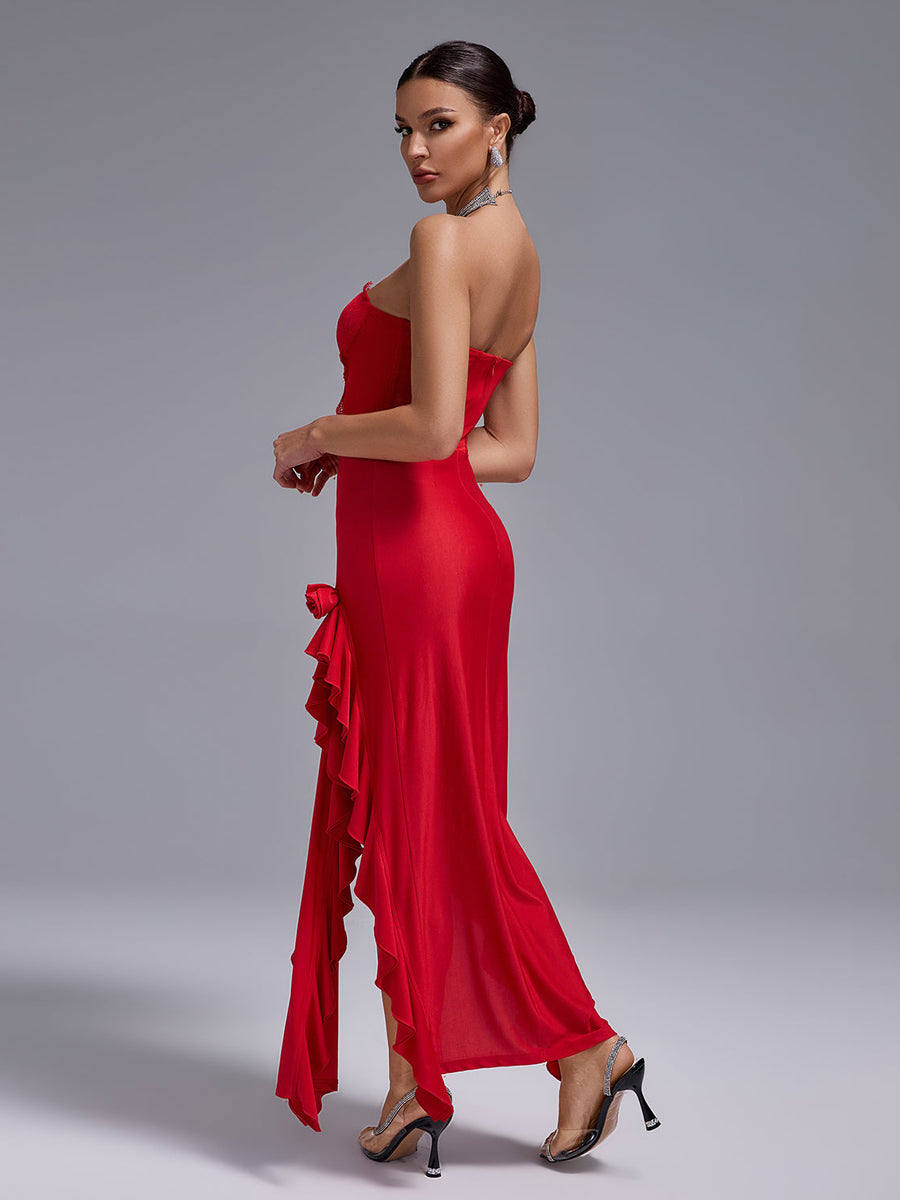 Open Back Lace Bustier Maxi Dress