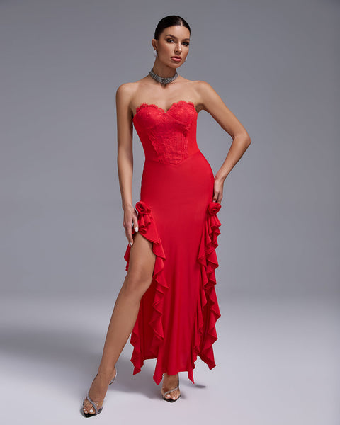 Open Back Lace Bustier Maxi Dress