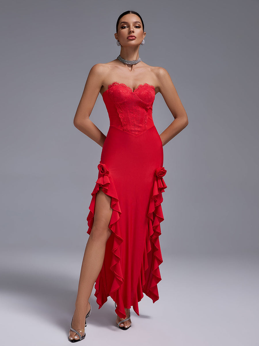 Open Back Lace Bustier Maxi Dress