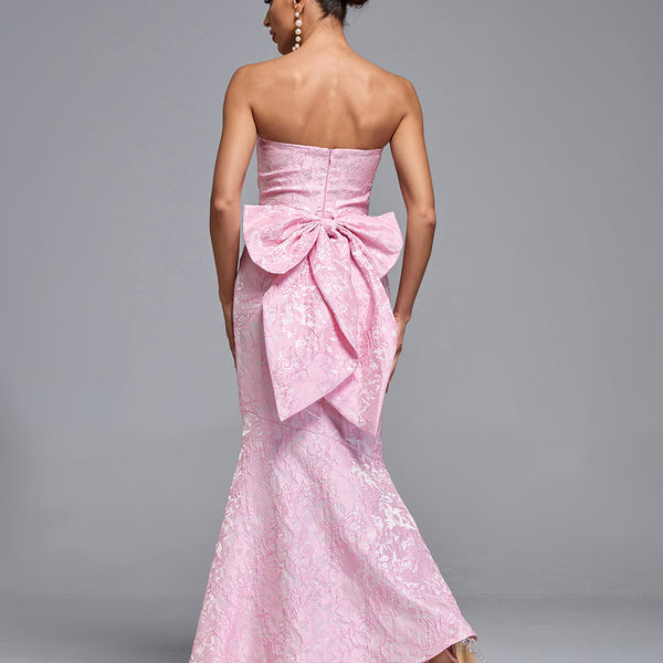 Chic Maxi Jacquard Dress with Large Bow Backside