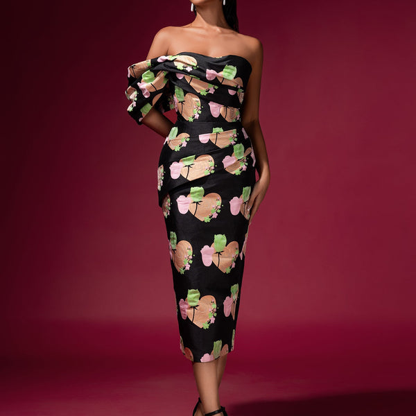 Floral Jacquard Backless Midi Dress - Opulent Empire