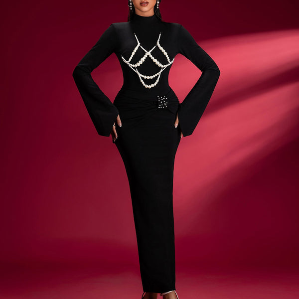 Pearl-embellished Knit Bodycon Dress - Opulent Empire