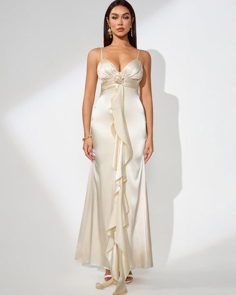 Elegant Slim Dress with Pink Ruffles