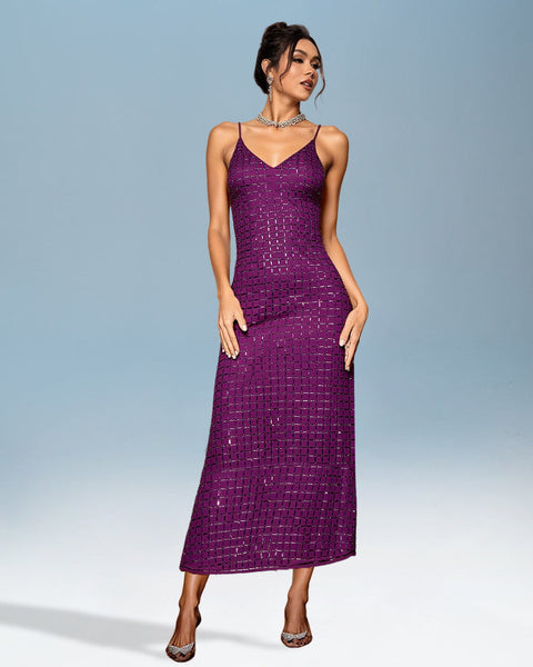 Glamorous Rhinestone-Accented Elegant Maxi Dress