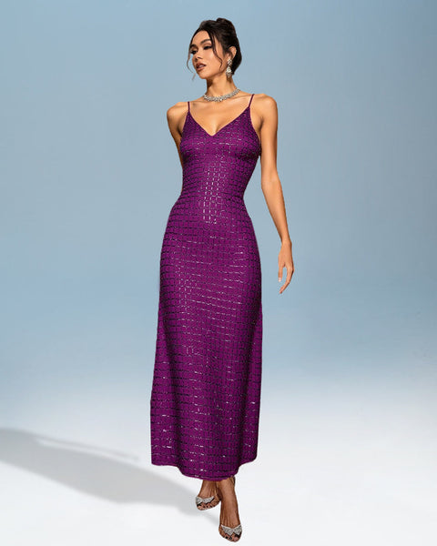 Glamorous Rhinestone-Accented Elegant Maxi Dress