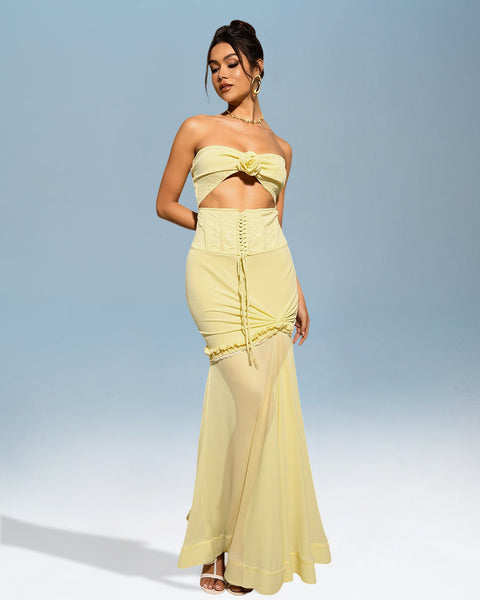 3D Fishtail Dress with Cut-Out Flowers for a Stylish and Unique Look