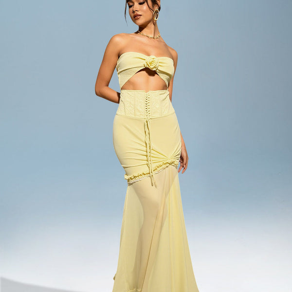 3D Fishtail Dress with Cut-Out Flowers for a Stylish and Unique Look