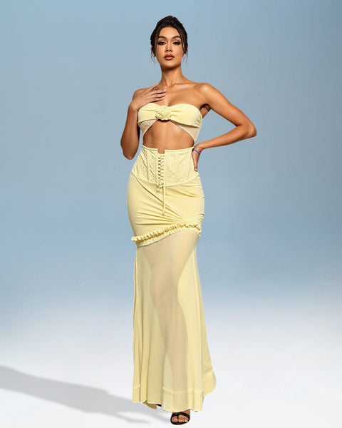 3D Fishtail Dress with Cut-Out Flowers for a Stylish and Unique Look