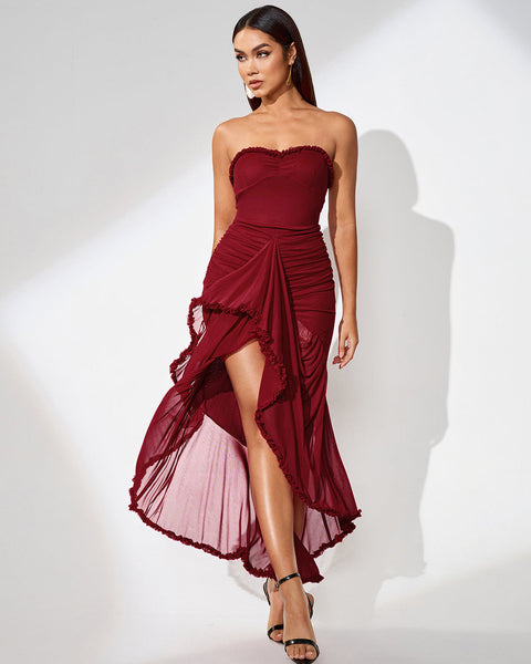 Strapless mesh dress with ruffled front