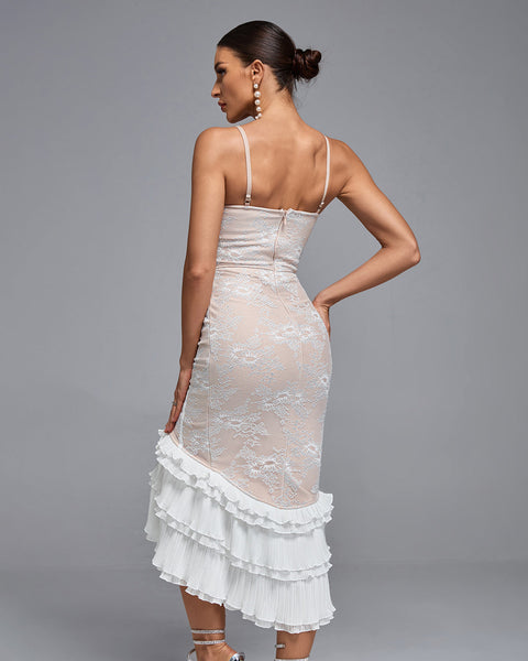 Ruffle Hem Strap Lace Bandage Dress - Opulent Empire