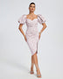 Pink Jacquard Sweetheart Midi Cocktail Dress - Opulent Empire