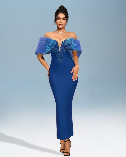 Beaded bandage dress with plunging neckline