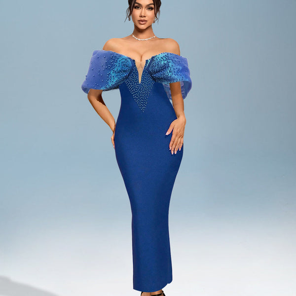 Beaded bandage dress with plunging neckline