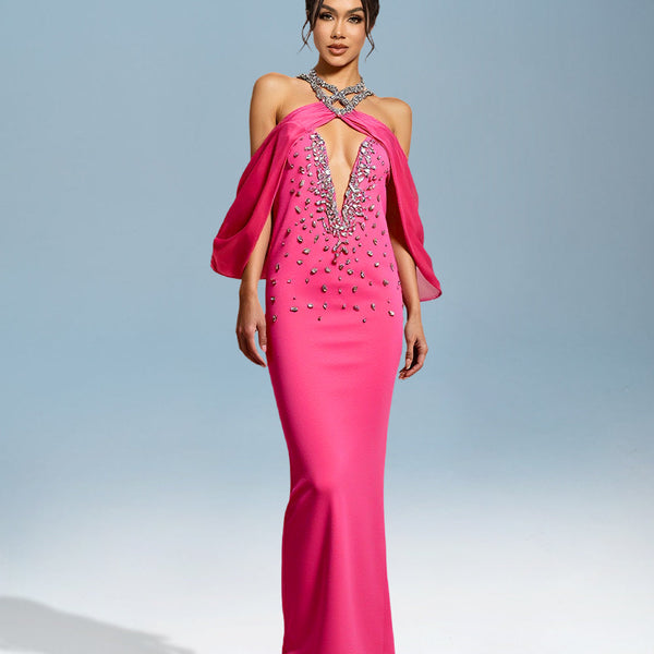 Bandage dress with slit and crystal embellishments