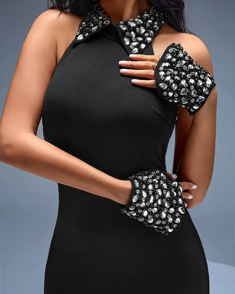 Crisscross crystal-embellished bandage dress with open back