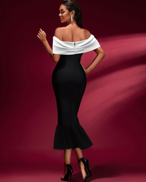 Off Shoulder Bow Fishtail Bandage Dress - Opulent Empire